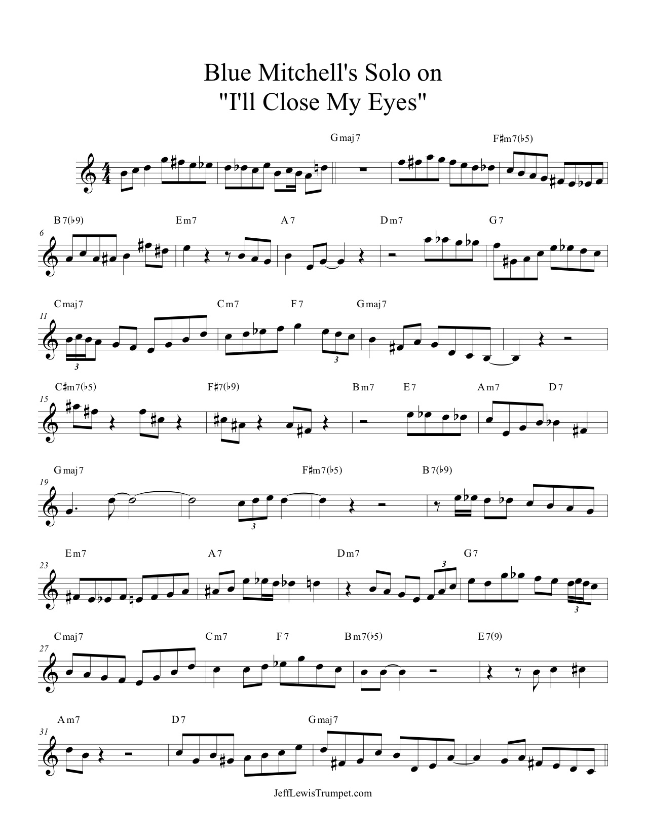 emily jazz trumpet solo transcriptions